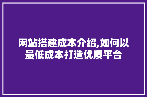 网站搭建成本介绍,如何以最低成本打造优质平台