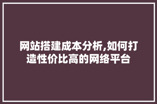 网站搭建成本分析,如何打造性价比高的网络平台