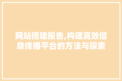 网站搭建报告,构建高效信息传播平台的方法与探索