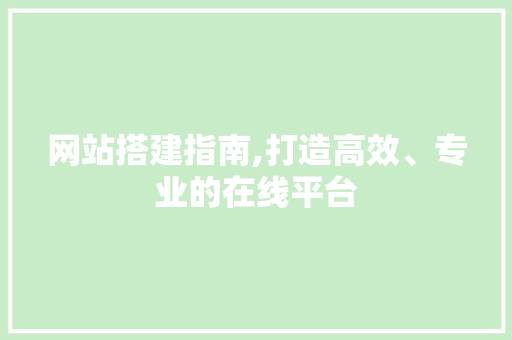 网站搭建指南,打造高效、专业的在线平台
