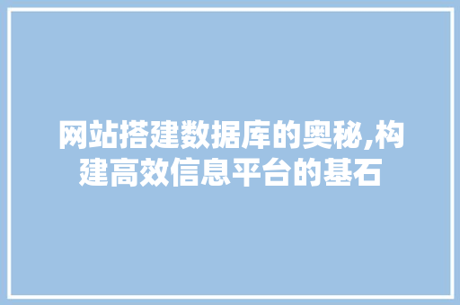 网站搭建数据库的奥秘,构建高效信息平台的基石