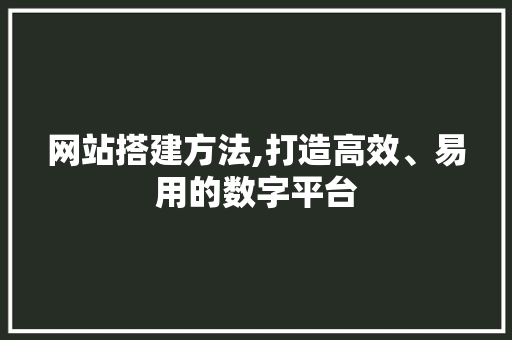 网站搭建方法,打造高效、易用的数字平台