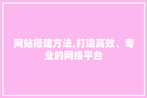 网站搭建方法,打造高效、专业的网络平台
