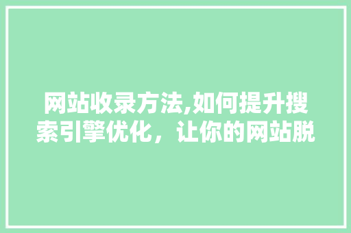 网站收录方法,如何提升搜索引擎优化，让你的网站脱颖而出