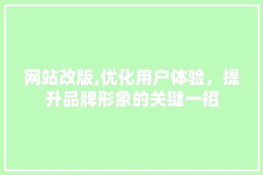网站改版,优化用户体验，提升品牌形象的关键一招 网站改版,优化用户体验，提升品牌形象的关键一招 神马SEO