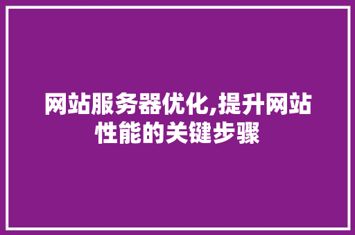网站服务器优化,提升网站性能的关键步骤 网站服务器优化,提升网站性能的关键步骤 百度SEO