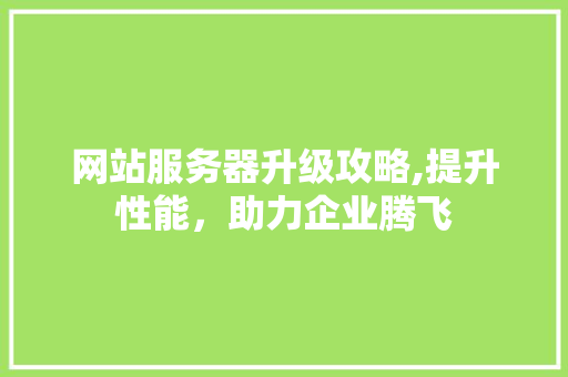 网站服务器升级攻略,提升性能，助力企业腾飞