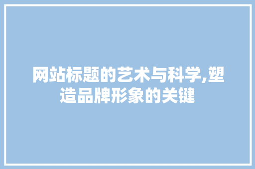 网站标题的艺术与科学,塑造品牌形象的关键