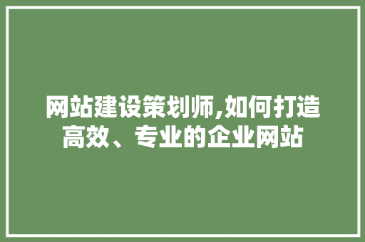 网站建设策划师,如何打造高效、专业的企业网站 网站建设策划师,如何打造高效、专业的企业网站 SEO关键词