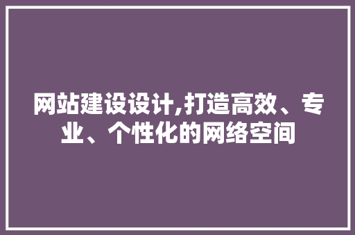 网站建设设计,打造高效、专业、个性化的网络空间