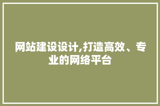 网站建设设计,打造高效、专业的网络平台