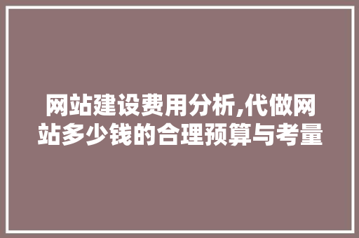 网站建设费用分析,代做网站多少钱的合理预算与考量