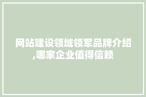 网站建设领域领军品牌介绍,哪家企业值得信赖