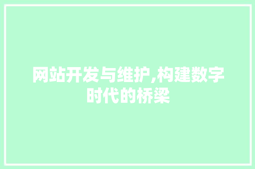 网站开发与维护,构建数字时代的桥梁