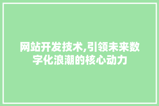 网站开发技术,引领未来数字化浪潮的核心动力 网站开发技术,引领未来数字化浪潮的核心动力 必应SEO