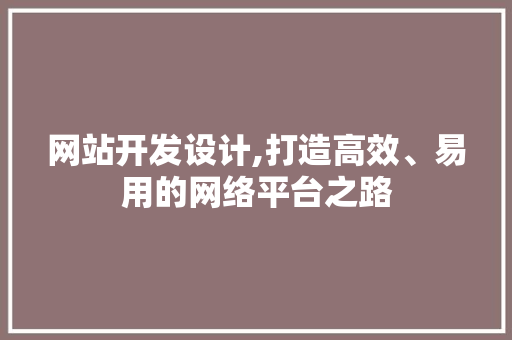 网站开发设计,打造高效、易用的网络平台之路