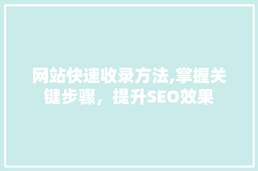 网站快速收录方法,掌握关键步骤，提升SEO效果
