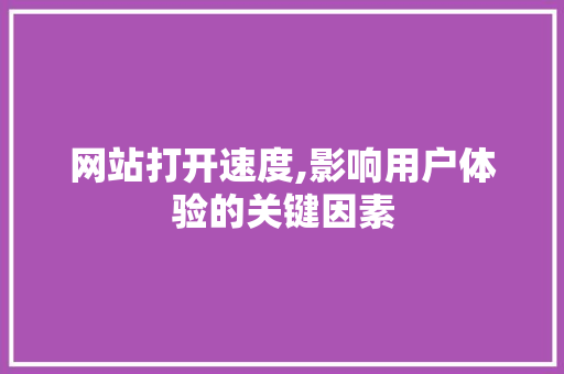 网站打开速度,影响用户体验的关键因素 网站打开速度,影响用户体验的关键因素 网站建设公司