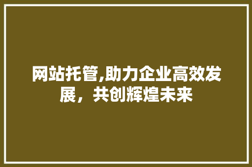 网站托管,助力企业高效发展，共创辉煌未来