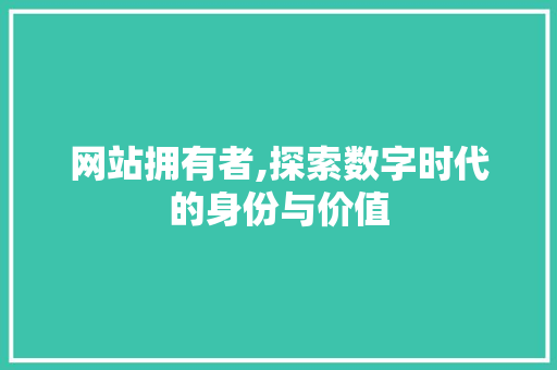 网站拥有者,探索数字时代的身份与价值 网站拥有者,探索数字时代的身份与价值 SEO关键词