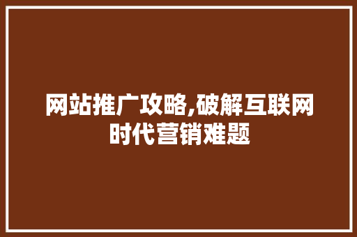 网站推广攻略,破解互联网时代营销难题