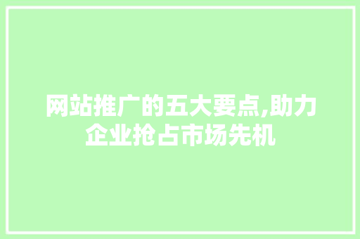 网站推广的五大要点,助力企业抢占市场先机 网站推广的五大要点,助力企业抢占市场先机 SEO关键词
