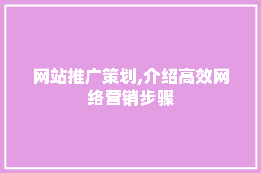 网站推广策划,介绍高效网络营销步骤 网站推广策划,介绍高效网络营销步骤 网站建设公司