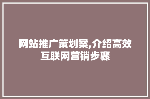 网站推广策划案,介绍高效互联网营销步骤