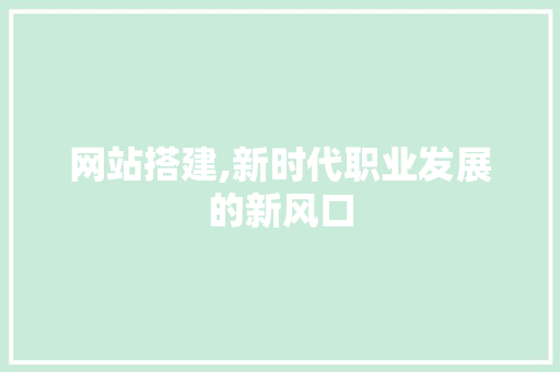 网站搭建,新时代职业发展的新风口
