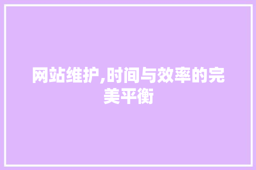 网站维护,时间与效率的完美平衡