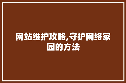 网站维护攻略,守护网络家园的方法