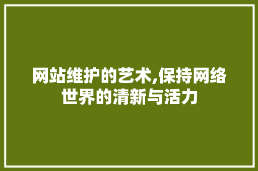 网站维护的艺术,保持网络世界的清新与活力