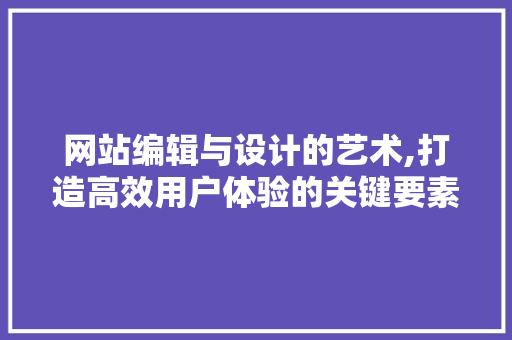 网站编辑与设计的艺术,打造高效用户体验的关键要素