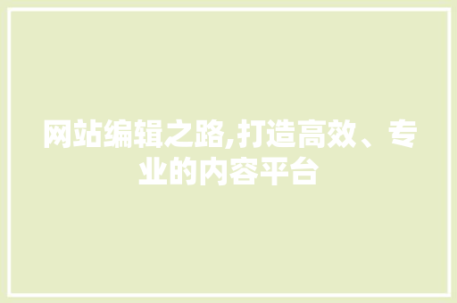 网站编辑之路,打造高效、专业的内容平台