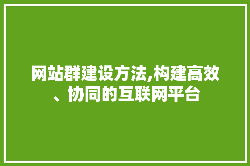 网站群建设方法,构建高效、协同的互联网平台