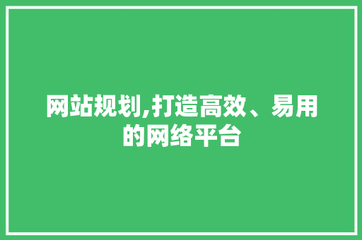 网站规划,打造高效、易用的网络平台