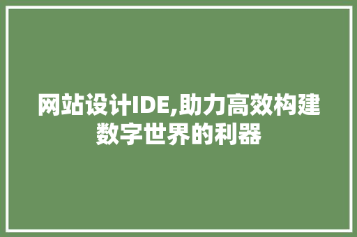 网站设计IDE,助力高效构建数字世界的利器