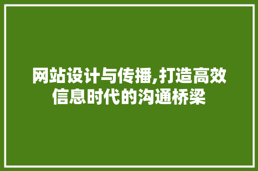 网站设计与传播,打造高效信息时代的沟通桥梁