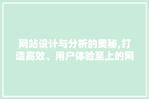 网站设计与分析的奥秘,打造高效、用户体验至上的网络平台