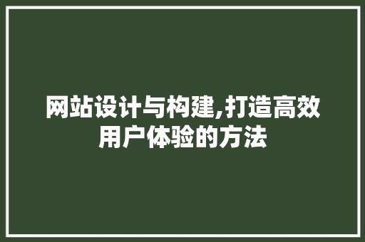 网站设计与构建,打造高效用户体验的方法