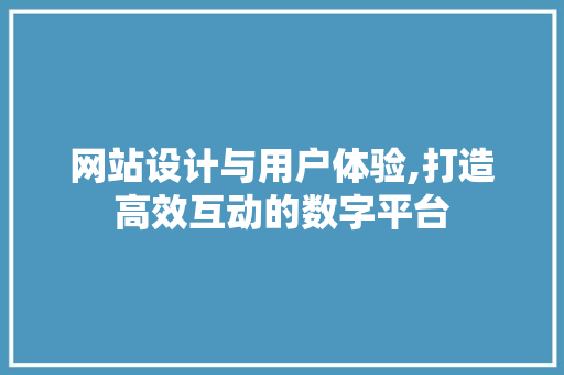 网站设计与用户体验,打造高效互动的数字平台