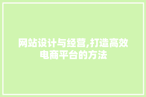 网站设计与经营,打造高效电商平台的方法 网站设计与经营,打造高效电商平台的方法 必应SEO