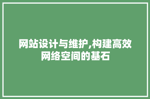 网站设计与维护,构建高效网络空间的基石