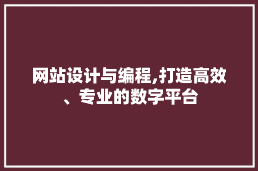 网站设计与编程,打造高效、专业的数字平台