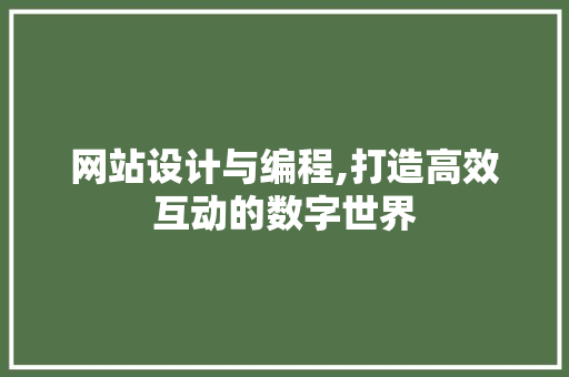 网站设计与编程,打造高效互动的数字世界