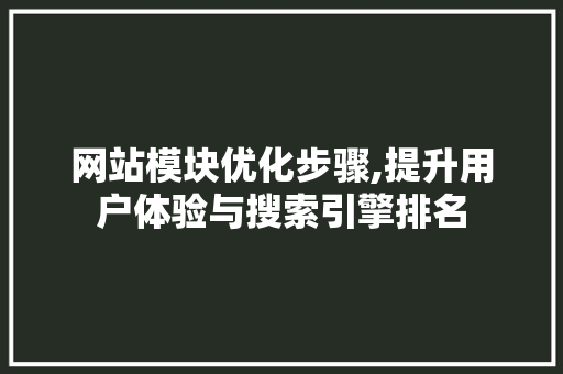 网站模块优化步骤,提升用户体验与搜索引擎排名