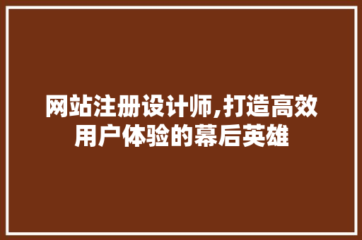 网站注册设计师,打造高效用户体验的幕后英雄