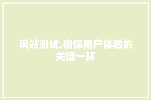 网站测试,确保用户体验的关键一环