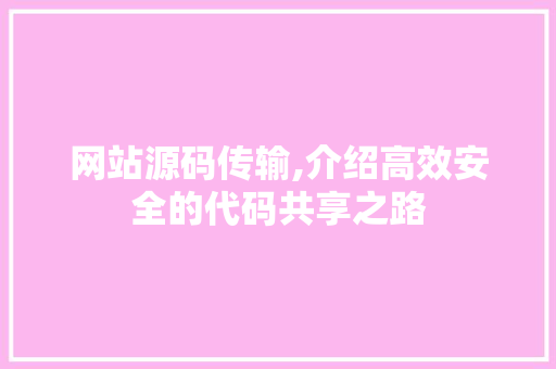 网站源码传输,介绍高效安全的代码共享之路
