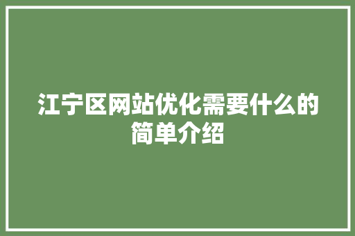 江宁区网站优化需要什么的简单介绍 江宁区网站优化需要什么的简单介绍 网站建设公司